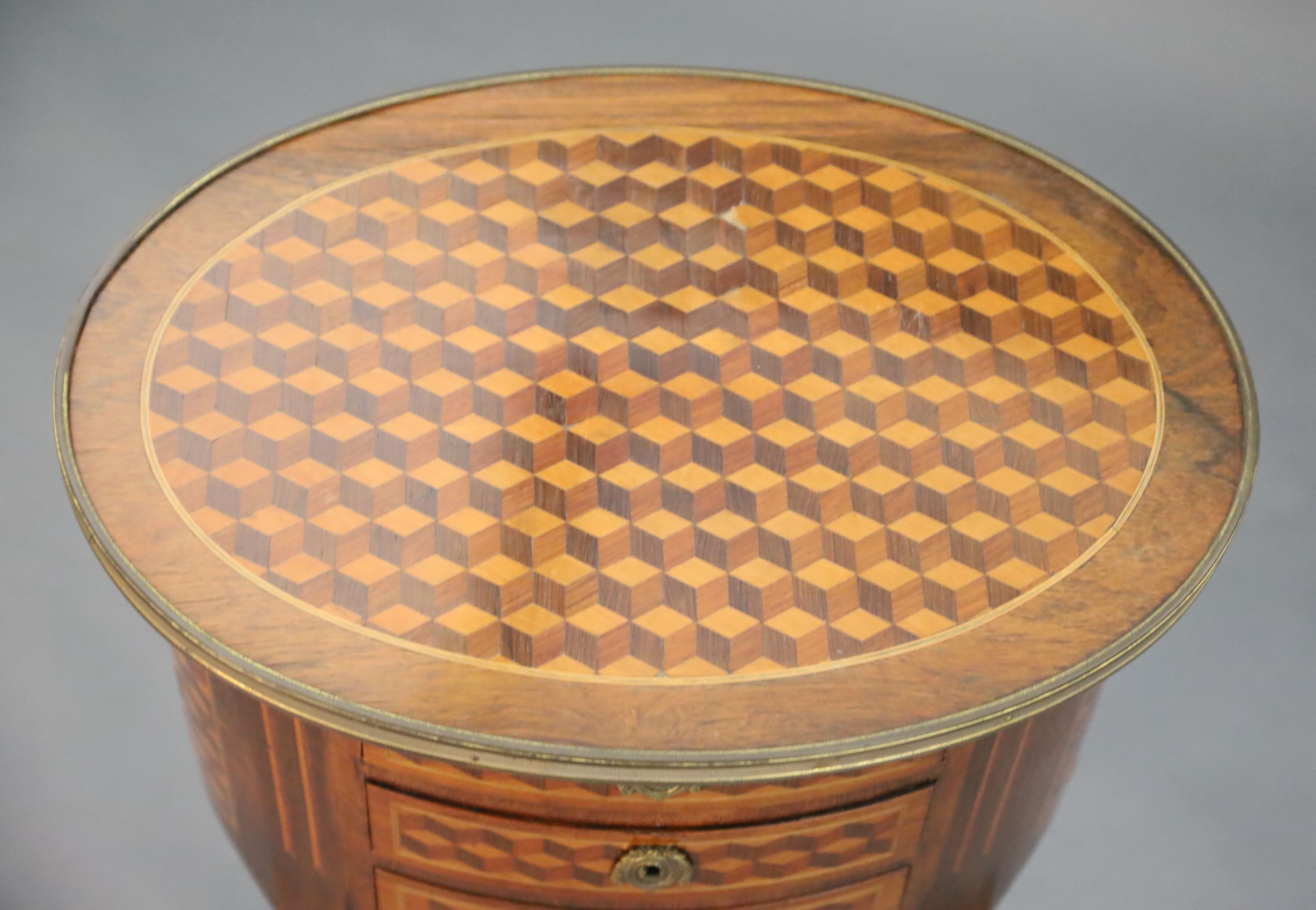 A late 19th century French Louis XV style kingwood, parquetry and ormolu mounted side table, width 49cm, depth 35cm, height 81cm